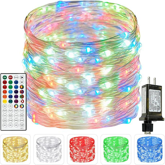 66Ft 200 LED RGB Color Changing Halloween Fairy Lights Plug in, Waterproof String Lights with Remote for Outdoor & Indoor, 24 Colors Twinkle Lights with Timer for Girl's Room Christmas Decorations