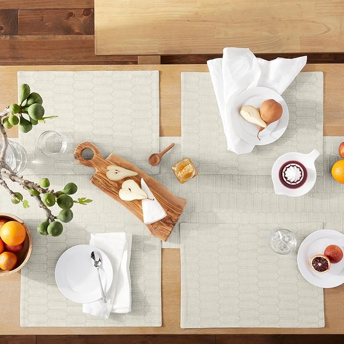 Martha Stewart Honeycomb Modern Farmhouse Reversible Table Runner, Natural, 15"x72"
