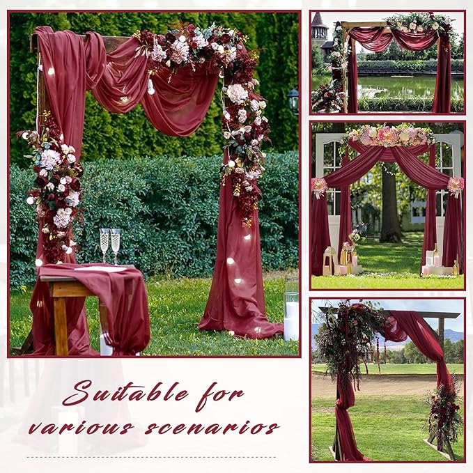 20Ft Length x 28" Width Wedding Arch Draping Fabric 2 Panels Burgundy Arch Drapes Chiffon Fabric Sheer Curtains Backdrop for Party Decorations Wedding Ceremony Bridal Ceiling Stage Reception Decor