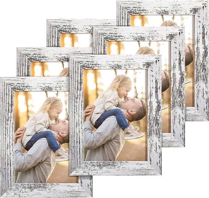 TWING 5x7 Picture Frame Set of 6,Multi Rustic Photo Frame Collage for Tabletop Display or Wall Hanging,Distressed White,Ideal Gifts