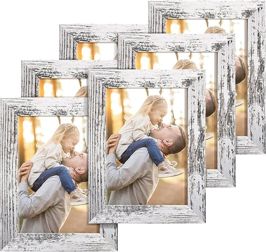 TWING 5x7 Picture Frame Set of 6,Multi Rustic Photo Frame Collage for Tabletop Display or Wall Hanging,Distressed White,Ideal Gifts