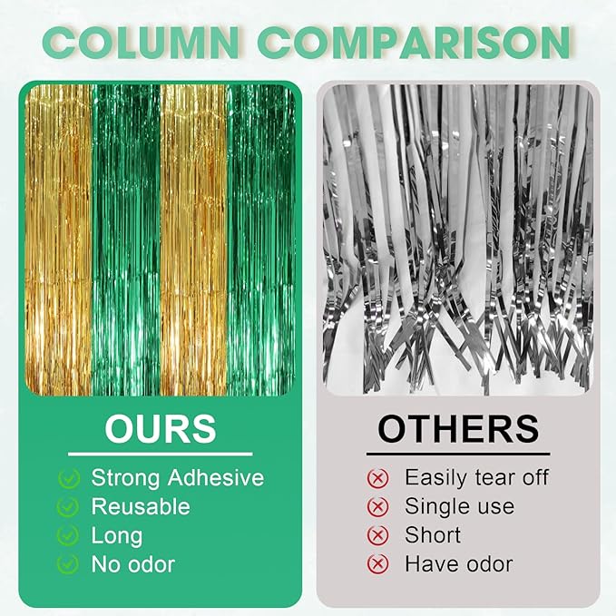 3 Pack 3.3 x 8.2 ft Green and Gold Foil Fringe Backdrop Curtains, Tinsel Streamers Party Decorations, Fringe Backdrop, Door Shimmer for Graduation or Birthday Party