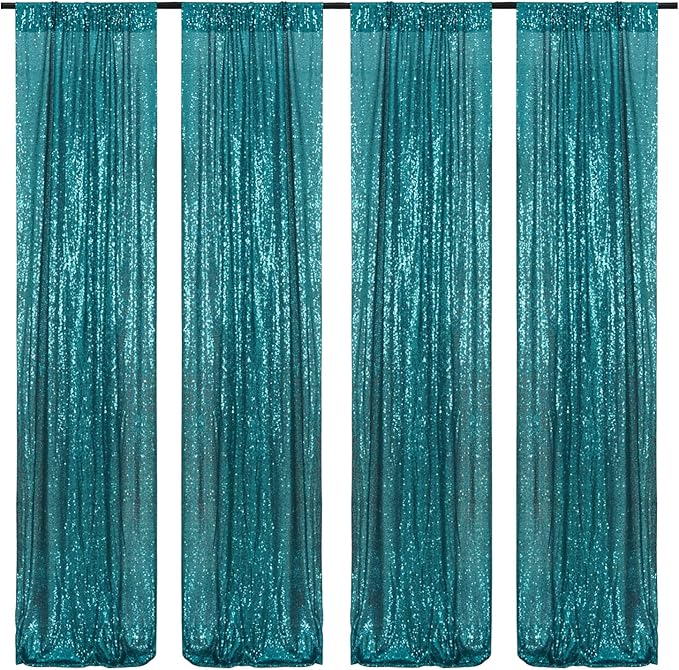 Poise3EHome Teal Sequin Backdrop Curtains, 4 PCS 3FT x 8FT Sequin Panels for Backdrop,Sequence Wedding Party Background Drapes