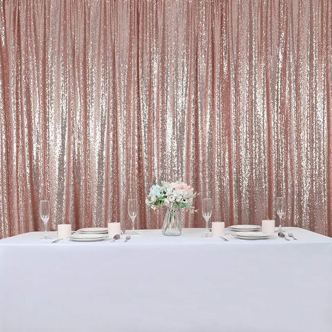 Hahuho Rose Gold Sequin Backdrop Curtain, 4PCS 2FTx8FT Glitter Backdrop Curtain for Parties, Christmas, Wedding, Party Decoration（4 Panels, 2FT x 8FT, Rose Gold