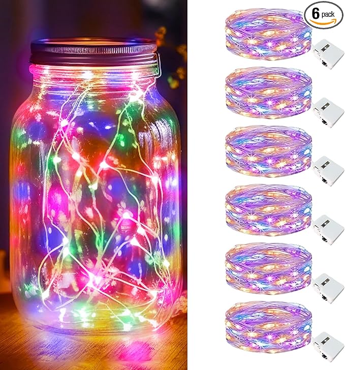 kolpop 6 Pack LED Fairy Lights Battery Operated, Mini Twinkle String Lights Battery Powered Waterproof for Christmas Mason Jars Party,Multicolor