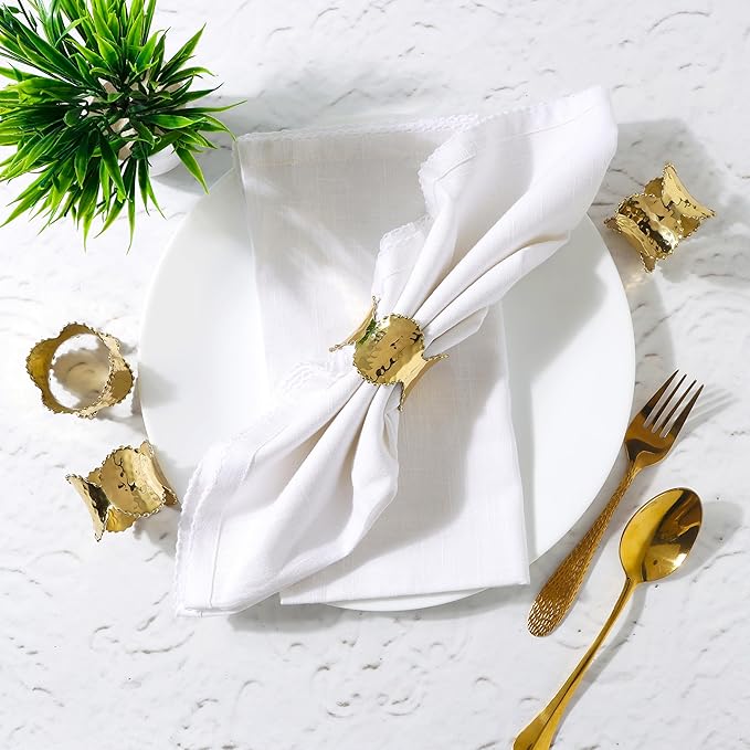 Set of 8 Antique Gold Blonde Napkin Rings - Elegant Metal Napkin Rings Table Decor, Lightweight, Durable, Perfect for Home Dining, Wedding, Reception, Banquets & Housewarming Gifts - ALPHA Living HOME