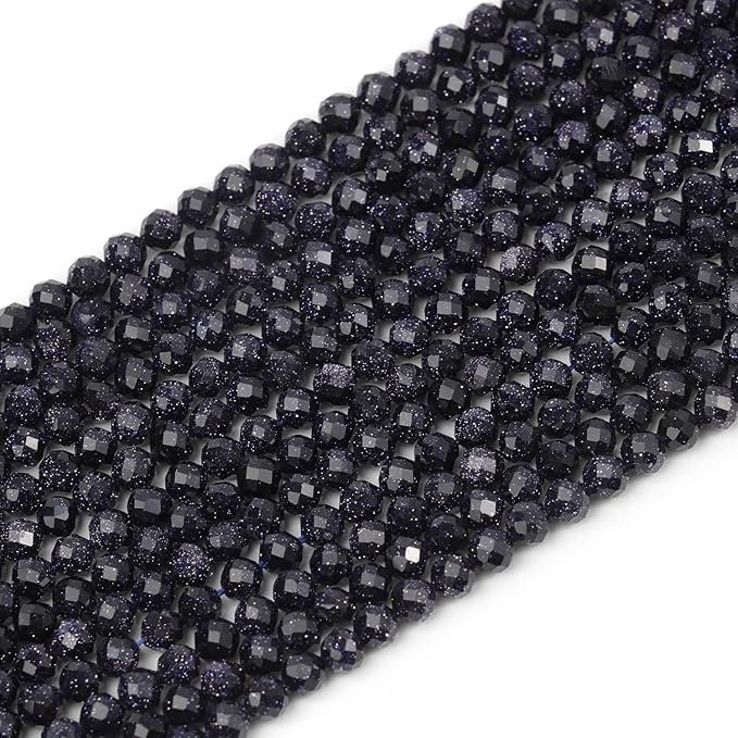 Song Xi 180pcs 2mm Natural Blue Sandstone Gemstone Beads Faceted Round Loose Stone Beads for Jewelry Making