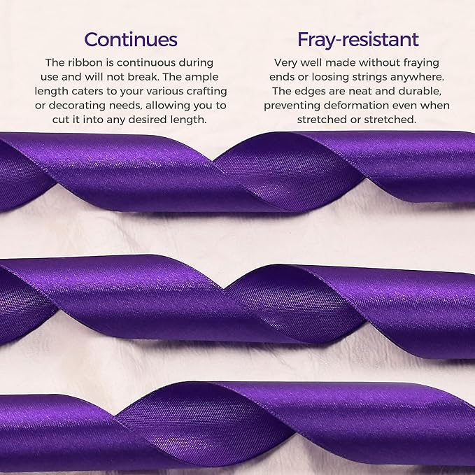 Purple Satin Ribbon 1-1/2 inch X Continuous 100 Yards, Single Face Polyester Ribbon Perfect for Gift Wrapping, Flower Bouquet, Wedding Decor, Crafts, Bow Making, Sewing and More