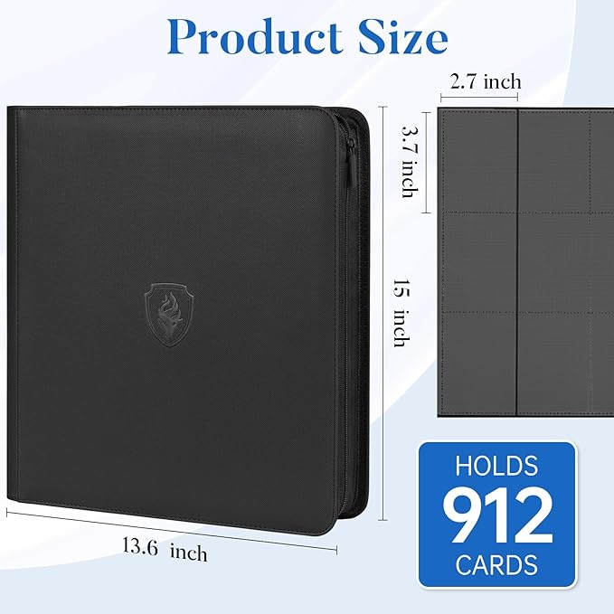 Premium Zip Card Binder 12 Pocket, Fabmaker 912 Pockets Trading Card Binder, PU Zipper Card Collection Album, Sturdy Side-Loading Card Book Holder for MTG, TCG, Game Cards, Sports Cards, Pink