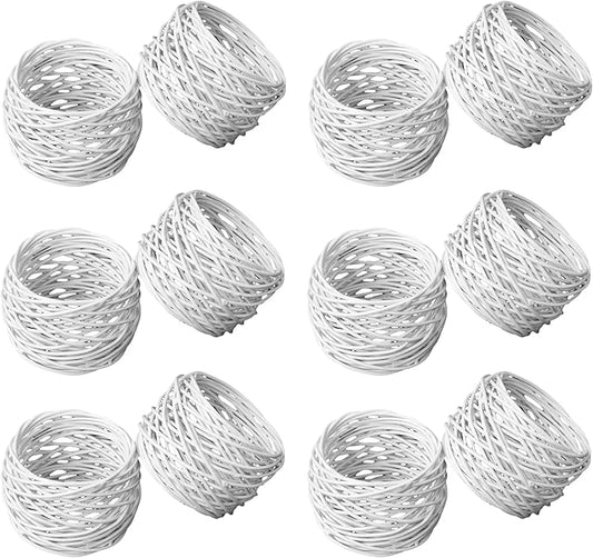 Handmade White Round Mesh Napkin Rings Holder for Dinning Table Parties Everyday, Set of 12