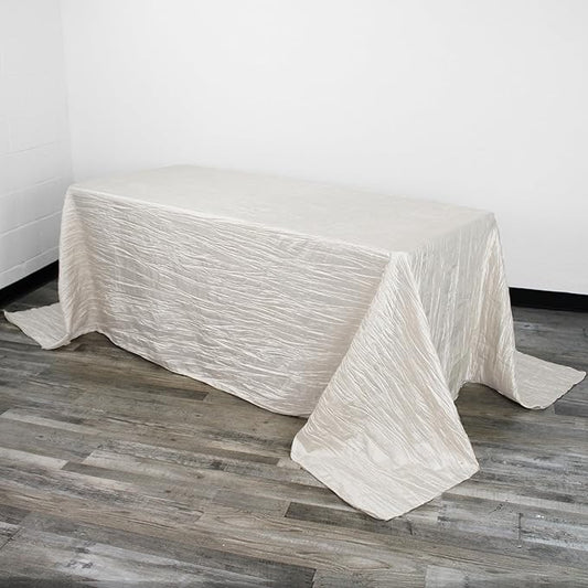 YOUR CHAIR COVERS - 90 x 132 Inch 6 ft Ivory Rectangular Crinkle Taffeta Tablecloth – Elegant Table Linen for Rectangular Tables, Weddings & Events