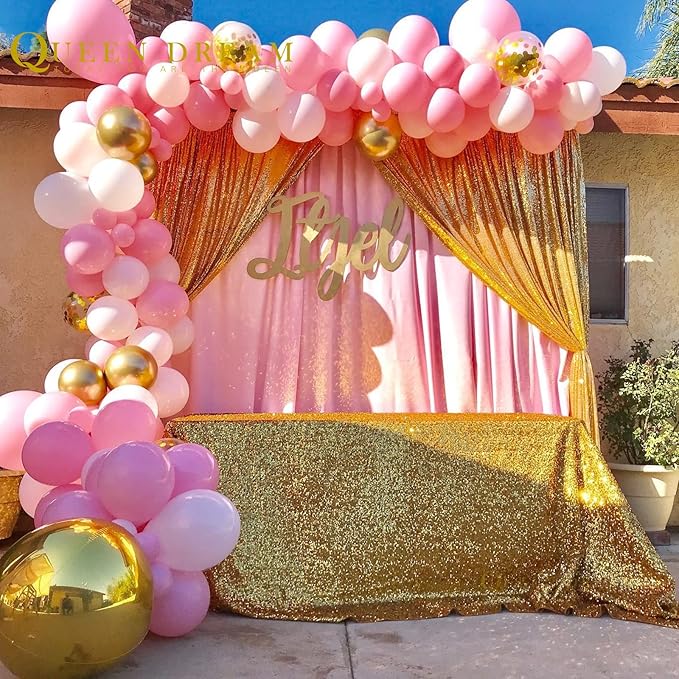 Gold Sequin Backdrop Drapes 4 Panels 2FTx8FT Glitter Backdrop Curtains for Wedding Party Stage Decorations