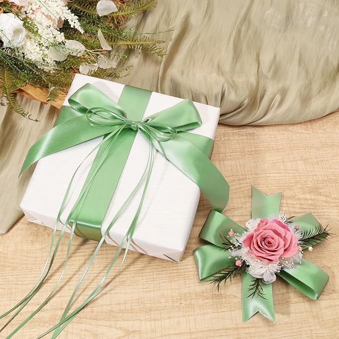 LaRibbons Sage Green Satin Ribbon 1/8 Inch 100 Yards Thin Luxury Double Faced Green Silk Ribbon for Flower Bouquet Crafts Gift Wrapping Wedding Decoration