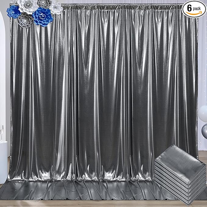 30x10 ft Wrinkle Free Black Silver Sequin Backdrop Curtain for Parties,Thick Not Fall Glitter Wedding Backdrop Drapes,6 Panels 5x10ft Shimmer Photo Back Drop Cloth for Birthday Photography Background