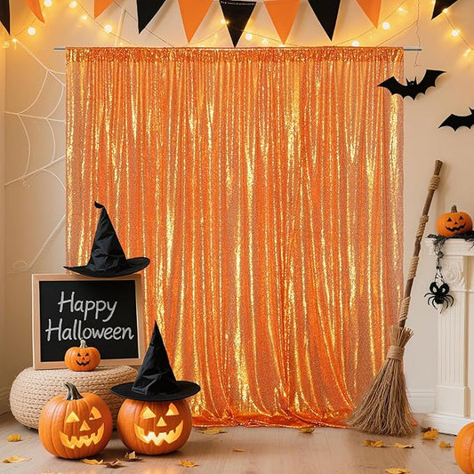 Poise3EHome Orange Sequin Backdrop, 10Ft x 10Ft Glitter Photography Background Curtains for Halloween Party Wedding Birthday Christmas Thanksgiving Decoration