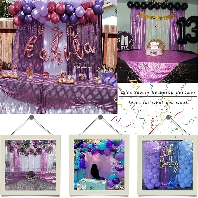 Lavender Sequin Backdrop Curtain 4FTx8FT 2 Panel Shimmer Curtains for Parties Glitter Curtains Photo Background for Wedding Baby Shower