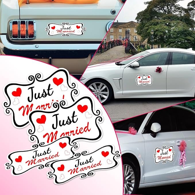 Just Married Car Magnet Set, Marry Me Magnetic Sign for Car Wedding Decoration White 4 PCS(2 Large 12 * 8 in + 2 Small 12 * 4 in)