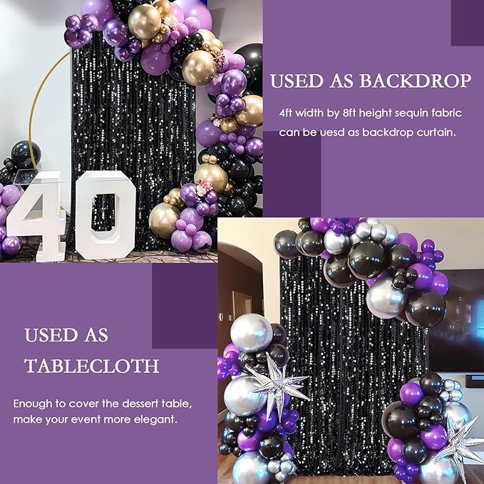 Black Sequin Backdrop Curtains 4ftx8ft Halloween Glitter Backdrop Drapes Big Payette Shimmer Sparkly Fabric Birthday Dessert Table Background Backdrop
