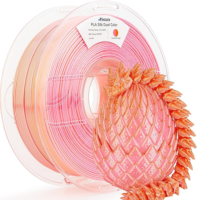 AMOLEN Silk PLA 3D Printer Filament, Dual Color Pink Orange PLA 1.75mm, Shiny Color Change Filament 3D Printing PLA Filament for Most FDM 3D Printer, 1kg Spool(2.2lbs), Peach Orange