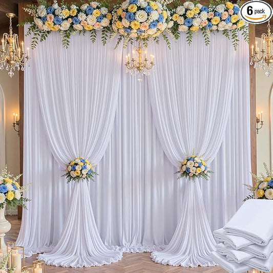 30×14 ft White Wrinkle Free Backdrop Curtain, Soft Silky Polyester Wedding Drapes 6 Panels 14ft Height Photo Backdrop Curtains for Parties Birthday Baby Shower Photography Background Cloth
