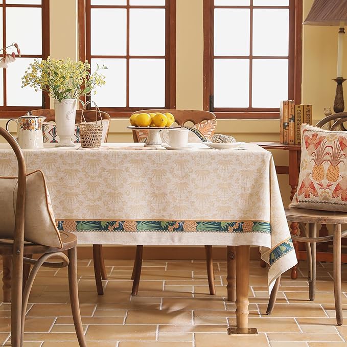 patdrea Designer Small Tablecloths for Square Table,Vintage Linen Anti-Wrinkle Durable Tablecloth,Tropical Style Table Cover for Kitchen Dining,Christmas,Thanksgiving,55"x55"-Pineapple a