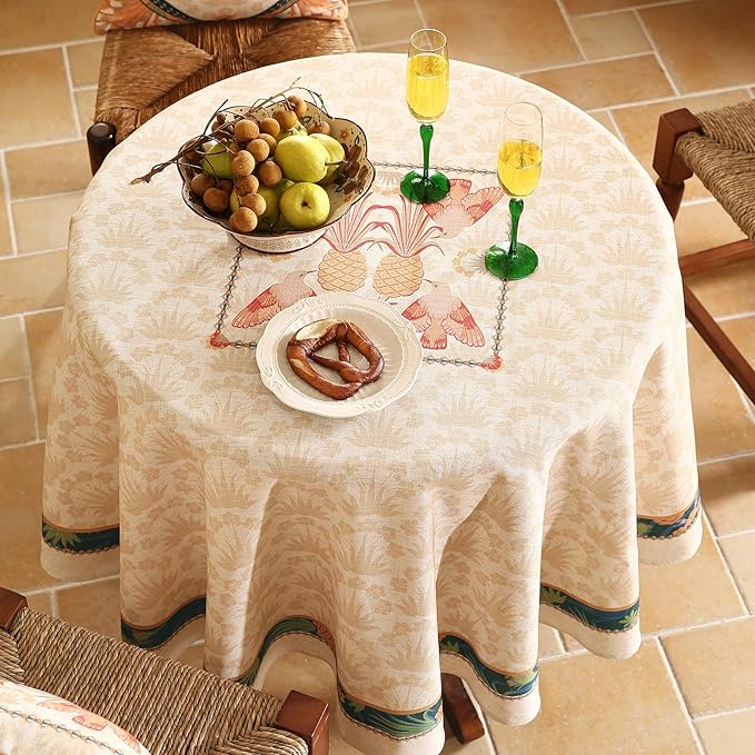 patdrea Designer Linen Tablecloth for Round Table,Anti-Wrinkle Durable Breathable Tablecloths,Decoration Table Cover Cloth for Kitchen Dining,Christmas,Thanksgiving,Diameter 67"-Pineapple a