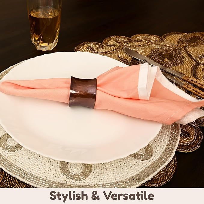 Drum Napkin Rings Set of 12 - Heavy Duty Napkin Holders, Hammered Napkin Rings Bulk for Party Decoration, Dinning Table, Everyday, Family Gatherings (Bronze) - ALPHA Living HOME