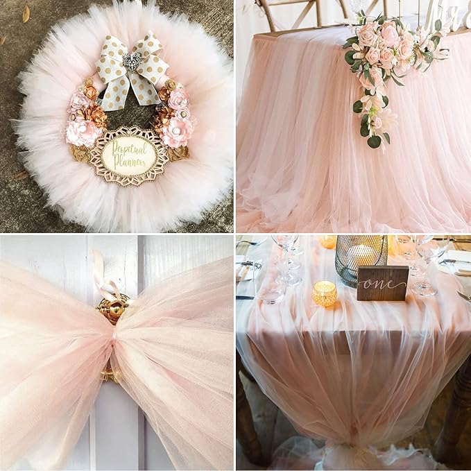 Blush Tulle Fabric Rolls 6 Inch by 200 Yards (600 feet) Fabric Spool Tulle Ribbon for DIY Blush Tutu Bow Baby Shower Birthday Party Wedding Decorations Craft Supplies