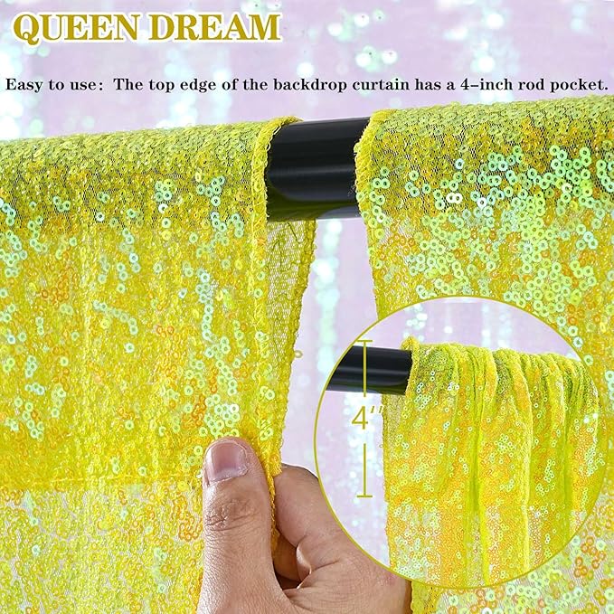 Sparkle Sequin Backdrop Curtains Panels - Yellow Sequin Photo Backdrop 2 Panels 2FTx8FT Wedding Birthday Party Background Drapes