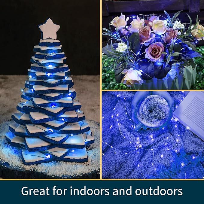 LAMPHOME 20 Pack Fairy Lights Battery Operated - 7ft 20 LED Lights Copper Wire Mini String Light Firefly Light for Mason Jars DIY Crafts Christmas Wedding Party Centerpiece Table Decor,Blue