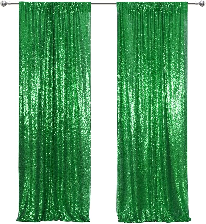 Juya Delight Sequin Backdrop Curtain,2PCS 2FTx8ft Glitter Backdrop Curtain for Party,Birthday,Christmas Wedding Decoration,Green