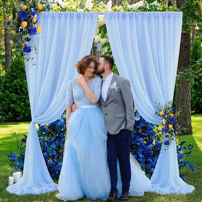PARTISKY 10ftx7ft Blue Chiffon Backdrop Curtains, Wrinkle-Free Sheer Fabric Photo Drapes for Wedding Ceremony Arch Birthday Baby Shower Photography Stage Decor 5ft x 7ft, 2 Panel
