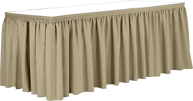 Ultimate Textile Pleat Polyester Fabric Table Skirt - Machine Washable Flame Resistant with Clips for Events, Weddings & Trade Shows, Cut & Sewn in Paterson, NJ - Camel, 7' Shirred Pleat