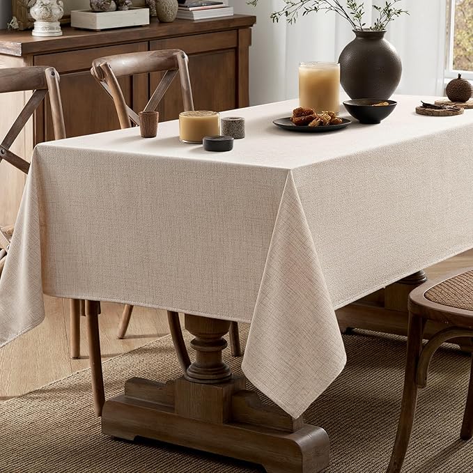 MIULEE Ivory-Black Linen Tablecloth 60x104 Inch Rectangle Table Cloth Waterproof,Stain Resistant & Wrinkle Resistant for Dining Party Wedding