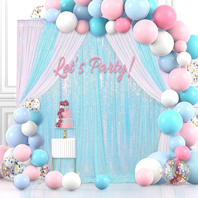 Blue Iridescent Sequin Backdrop 8ft x 8ft Glitter Photo Booth Black Backdrop Curtains
