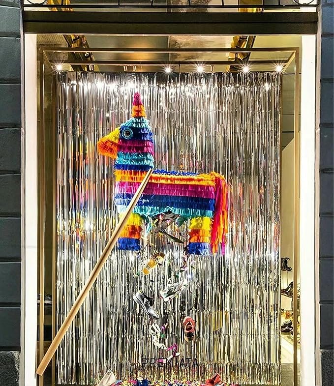 GOER 3.2 ft x 9.8 ft Metallic Tinsel Foil Fringe Curtains Party Photo Backdrop Party Streamers for Birthday,Graduation,New Year Eve Decorations Wedding Decor (Silver,1 Pack)