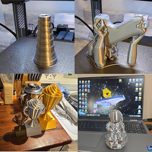 GIANTARM Silk Metallic Silver PLA 3D Printer Filament 1kg Spool, 1.75mm Dimensional Accuracy +/-0.03mm, 1080 Feet per Roll, Vacuum Packaging