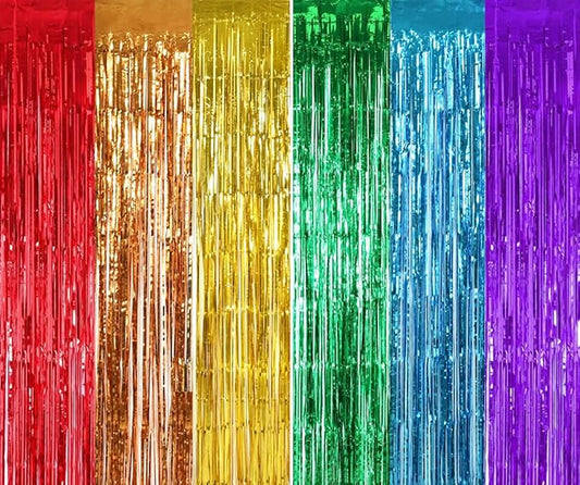 TONIFUL 2Pcs Rainbow Door Streamers,Party Photo Booth Backdrop Metallic Streamers Rainbow Foil Fringe Curtains for Halloween Birthday,New Year,Bachelorette,Graduation Party Streamers Decoration