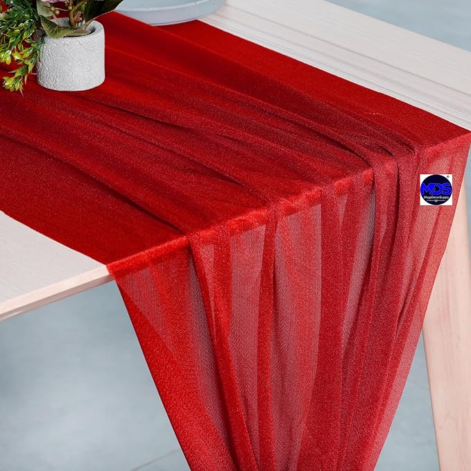 MDS Halloween Chiffon Table Runner - 12 Pack, 29 x 170 Inches, 14ft Each - Sheer Spooky Table Runners for Haunted House Parties, Trick-or-Treat Tables, Witchy Décor, Wedding & Events - Red