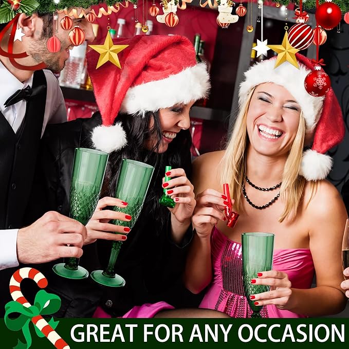 Plastic Champagne Flutes, 48PCS Dark Green Wine Glasses Goblets Cups Reusable Flute, for Christmas Weddings Bachelor Parties Toasting and Events(48, Dark Green)