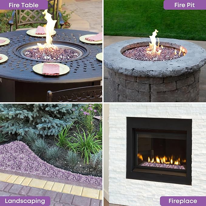 Stanbroil 10-Pound Fire Glass - 1/2 inch Reflective Tempered Fire Glass for Fireplace Fire Pit, Violet Reflective