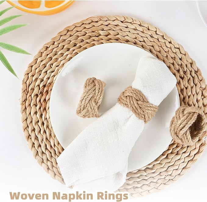 Woven Napkin Rings Set of 48, Mgrlfbl Farmhouse Burlap Napkin Ring for Holiday Dinner Birthday Wedding Thanksgiving Christmas Banquet Party of Table Setting Decorations(Yute 48)