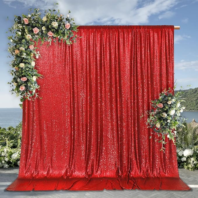 PartyDelight Red Sequin Backdrop Photography Christmas Curtain 6Ft x 8Ft