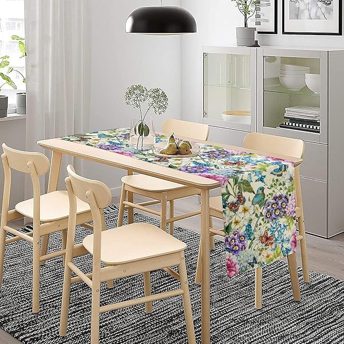 Brown Bird Floral Table Runner Spring Flower Kitchen Table Decoration Suitable for Family Dinner Decoration 13x36 Inch