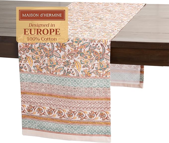 Maison d' Hermine Table Runner 100% Cotton Single Layer Table Runners 108 inches Long for Thanksgiving Christmas Decorations Home Kitchen Dining Party Wedding (Nila, 14.5" x 108")
