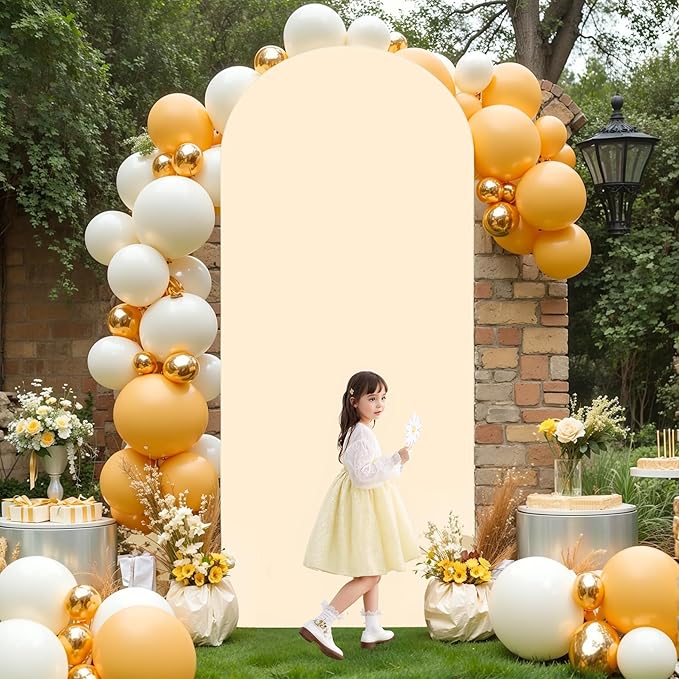 6FT Champagne Arch Backdrop Cover - Polyester Fitted Wedding Arch Stand Covers Round Top Chiara Arch Backdrop Cover for Birthday Party Banquet Photo Background Decoration