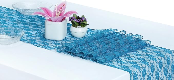 MDS Pack of 25 Wedding 12 x 108 inches Lace Table Runner for Wedding, Decorations for Birthday Parties, Banquets, Graduations, Engagements, and Runners fit Rectangle, Round Table- Dark Teal