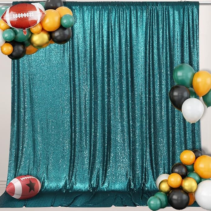 PartyDelight Teal Sequin Backdrop 10Ft x 10Ft Photography Christmas Curtain
