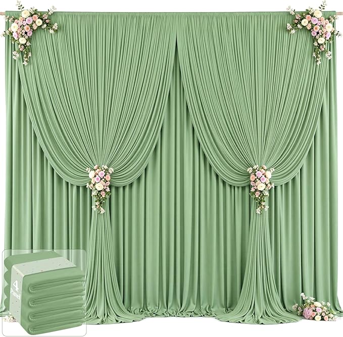 20ft x 12ft Sage Green Backdrop Curtains Wrinkle Free Backdrop Curtain for Wedding Parties Green Fabric Backdrops Drapes Back Drop Cloth Bridal Shower Stage Curtains Wedding Decorations for Reception
