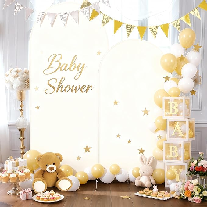 7.2FT Ivory Arch Cover - Polyester Fitted Wedding Arch Stand Covers Round Top Chiara Arch Backdrop Cover for Birthday Party Banquet Photo Background Decoration